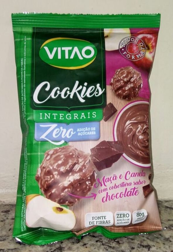 Cookies Zero Maça e Canela Cobertura Chocolate 80g